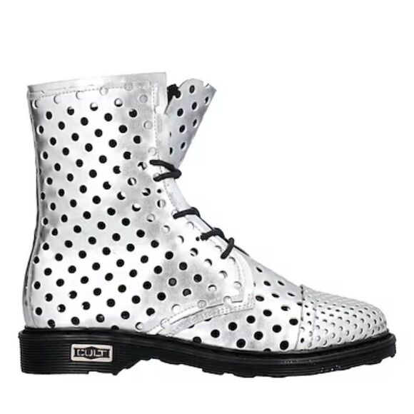 Silver Cut Out Lace Up Tall Ankle Boots NEW - Picture 2 of 4